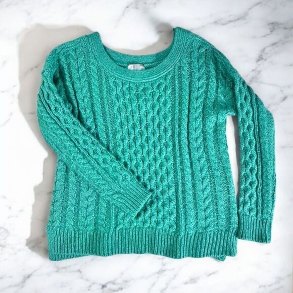 Green Cable Knit Sweater Wool Blend Slouchy Knit Sparkle Sweater S/M